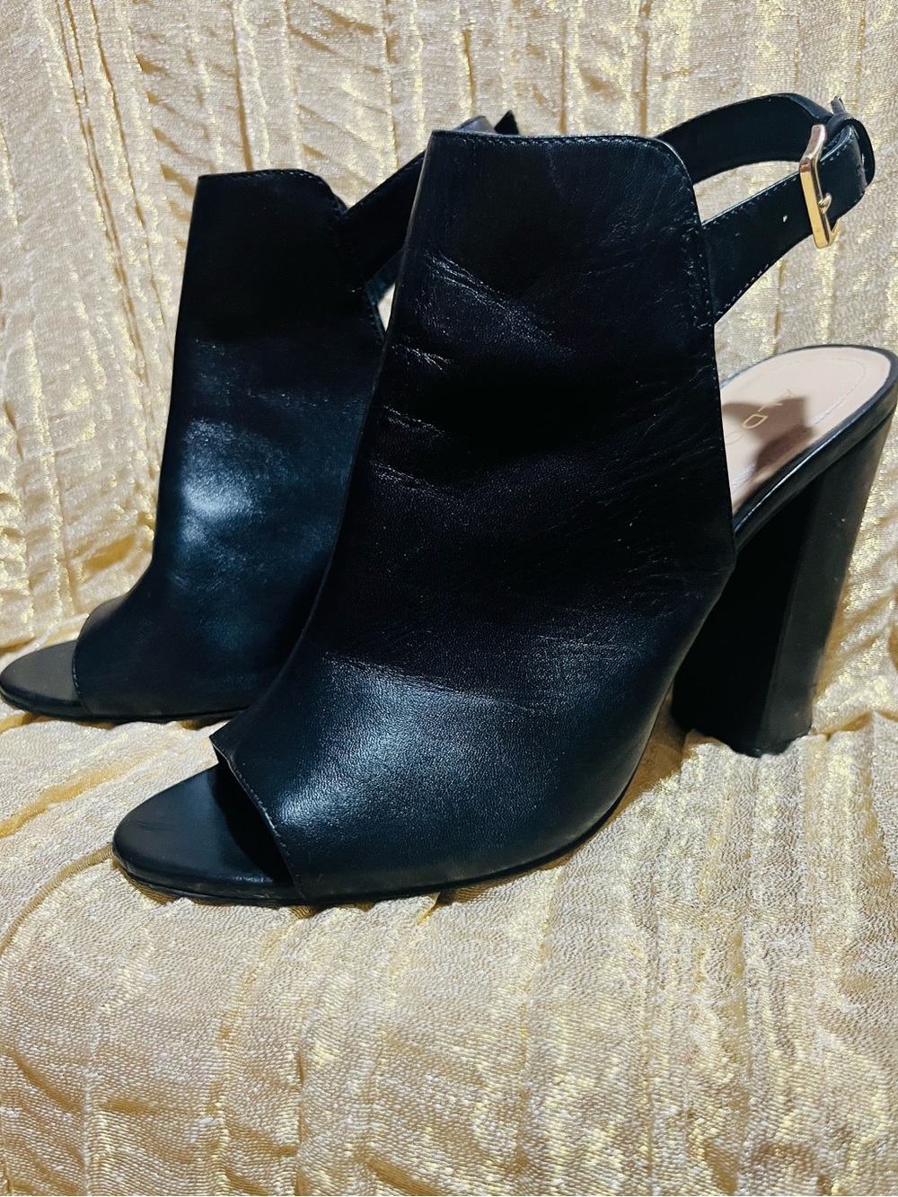 Aldo Black Peep-Toe Slingback Block Heel Sandals